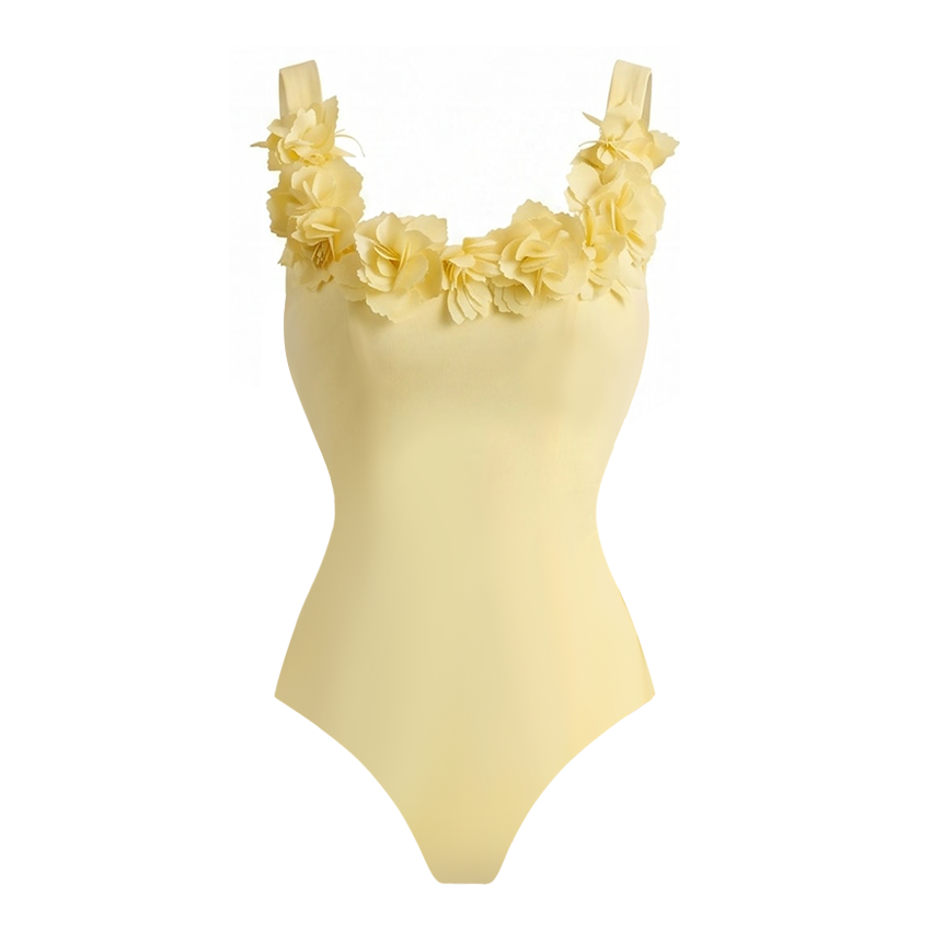 Yellow 3D Flower Decor Swimsuit Set(s)