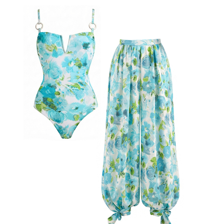 [Copy][Cop]One Shoulder Leaves Print Swimsuit Set(s)