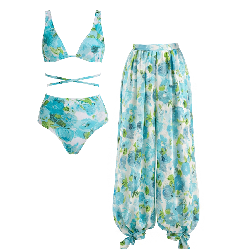  Abstract Blue Floral Bikini Swimsuit Set(s)