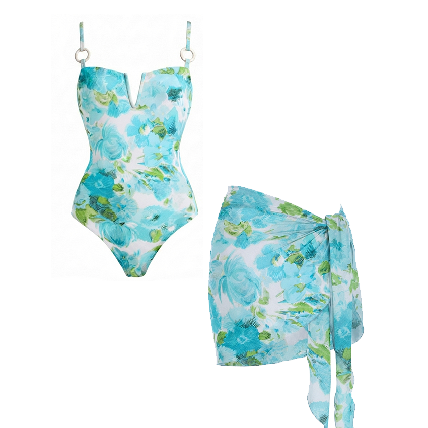 [Copy][Cop]One Shoulder Leaves Print Swimsuit Set(s)