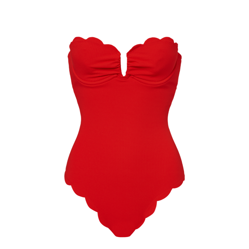 Detachable Shoulder Straps Red Color Laser Cutting Swimsuit Set(s)