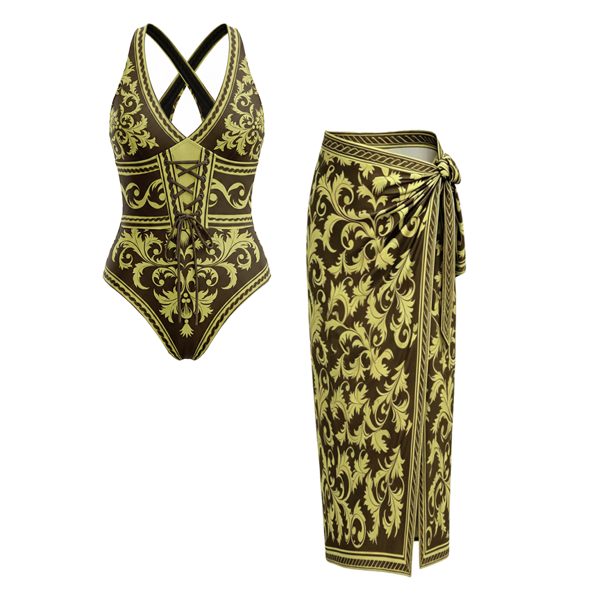 V-neck Drawstring Shaping Effect Swimsuit set(s)