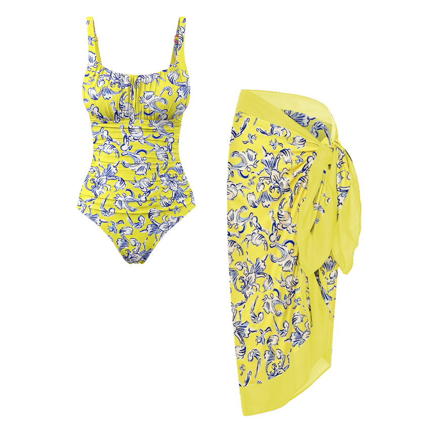Tummy Control Ruched Yellow Swimsuit set(s)
