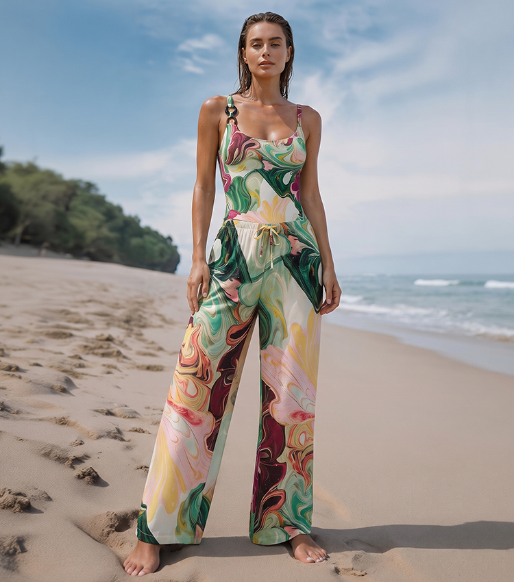 Red and Green Gradient Print Swimsuit set(s)