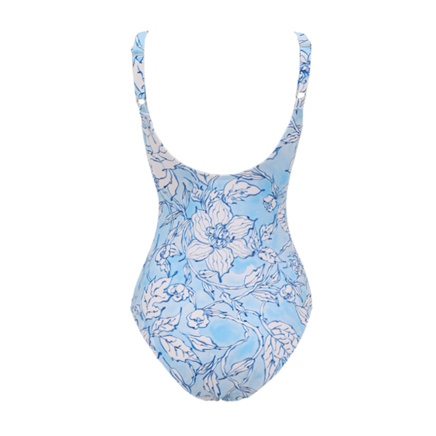 Cut-out Blue Flowers Pinted Swimsuit Set(s)