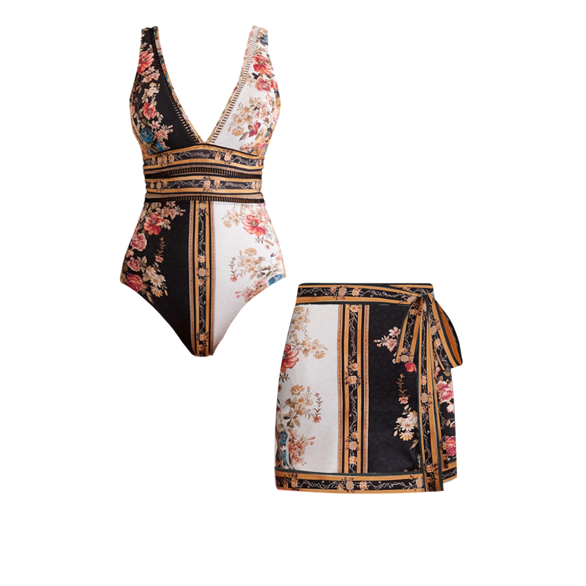 V Neck Color Blocking Swimsuit Set(s)