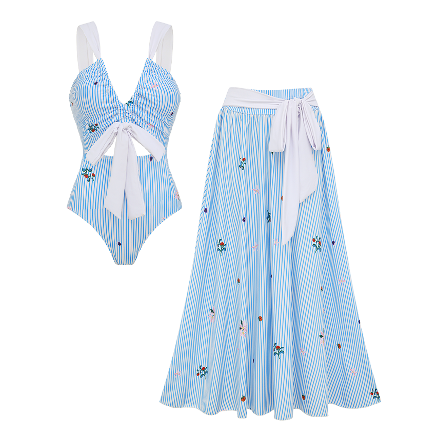 V-neck Blue Stripes Swimsuit Set(s)