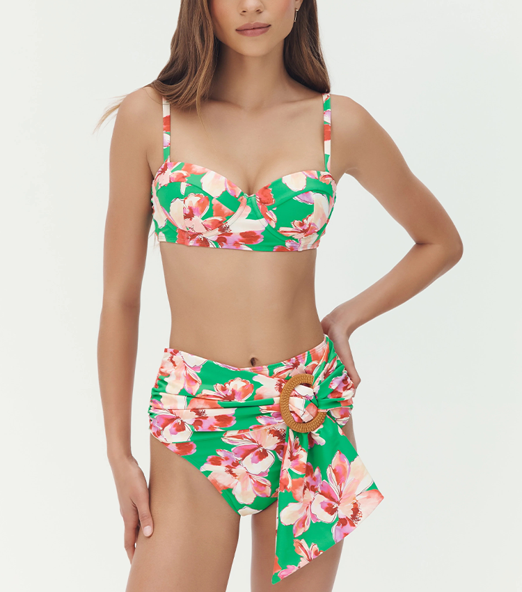 Underwire Green & Red Color Blocking Swimsuit Set(s)