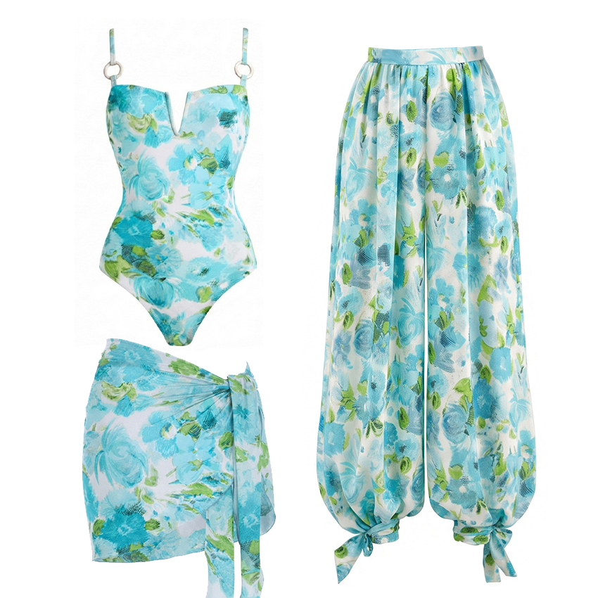 [Copy][Cop]One Shoulder Leaves Print Swimsuit Set(s)