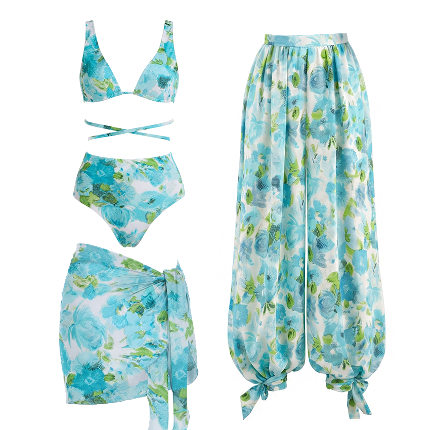  Abstract Blue Floral Bikini Swimsuit Set(s)