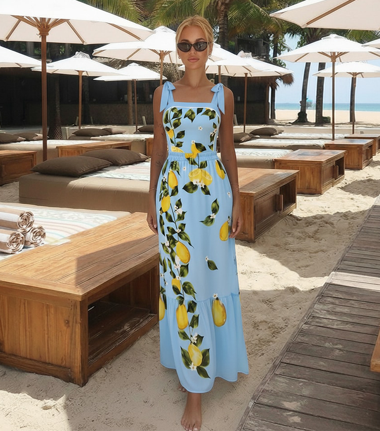 Lemon Printed Light Blue Swimsuit Set(s)