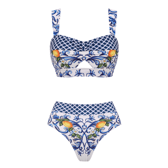 Cutout Lemon Printed Swimsuit Set(s)