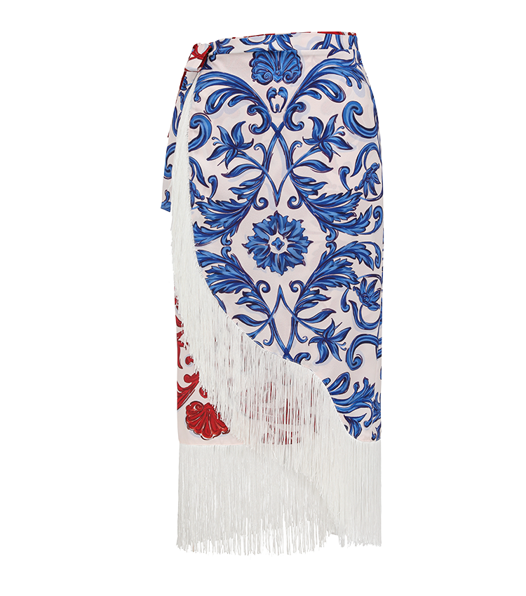 Red & Blue Seville Tiles Print V-Neck Swimsuit Set(s)