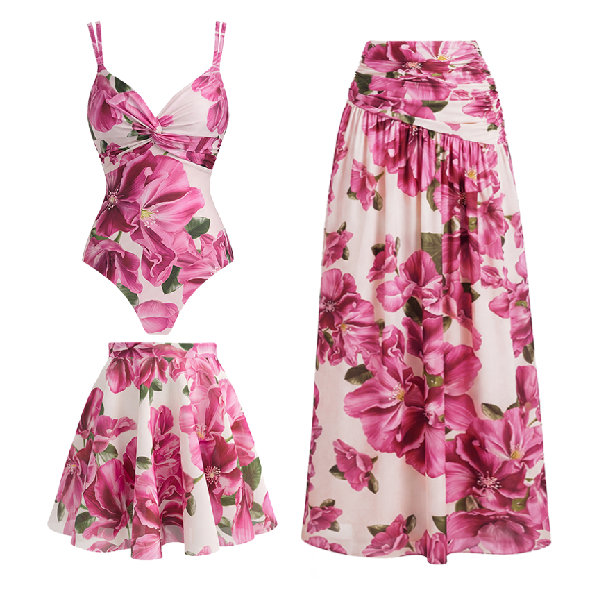 Pink Floral Printed Swimsuit Set(s)