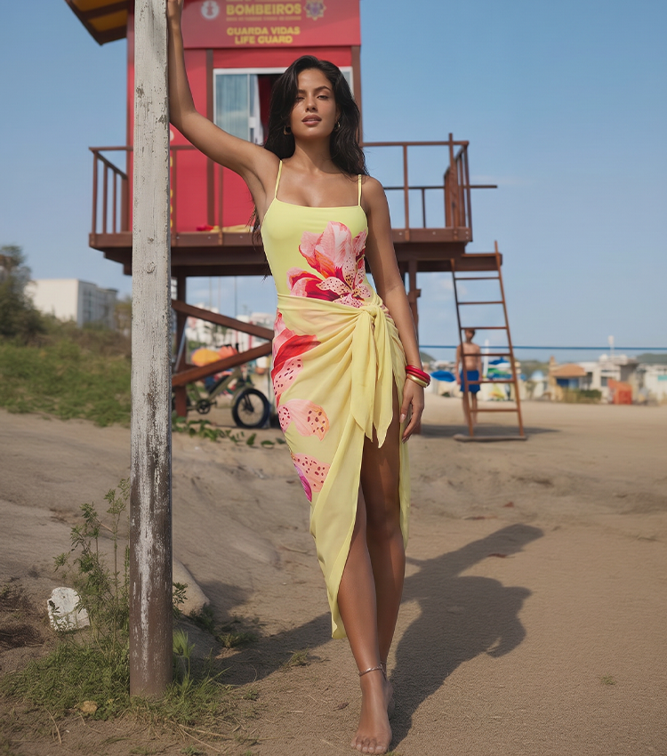 Yellow Lily Print Swimsuit set(s)