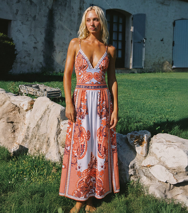 V-neck Retro Paisley Print Swimsuit Set(s)