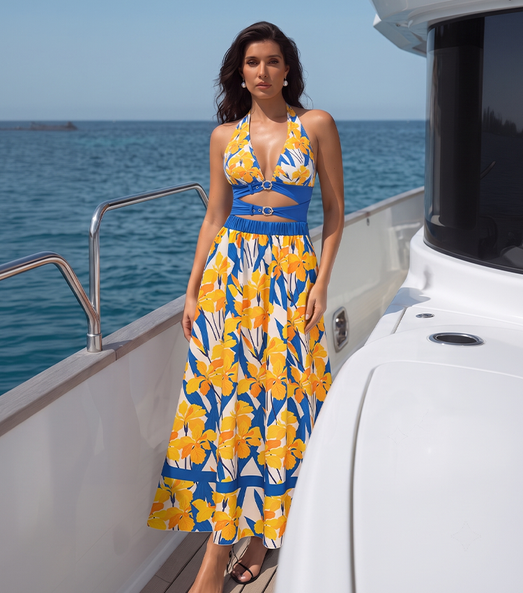 Iris Print Cut-out  Swimsuit set(s)