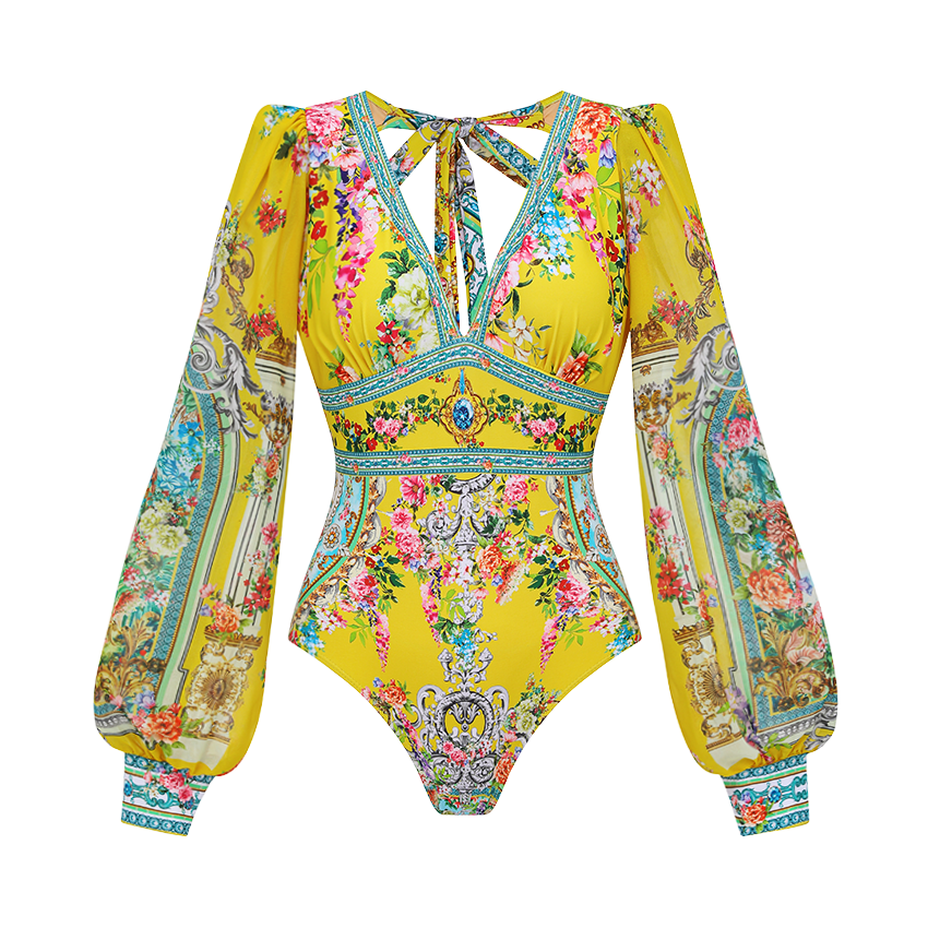 Long Sleeves Bougainvillea Print Swimsuit Set(s)