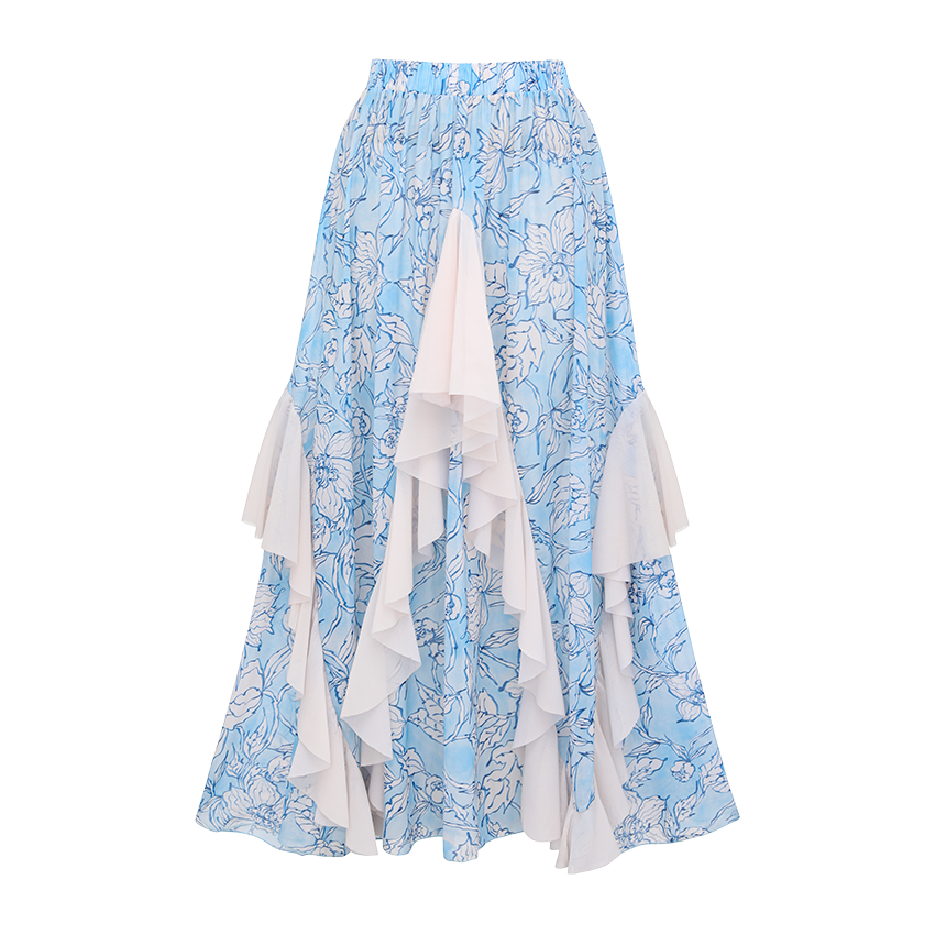 Blue Flowers Pinted Pleated Swimsuit Set(s)