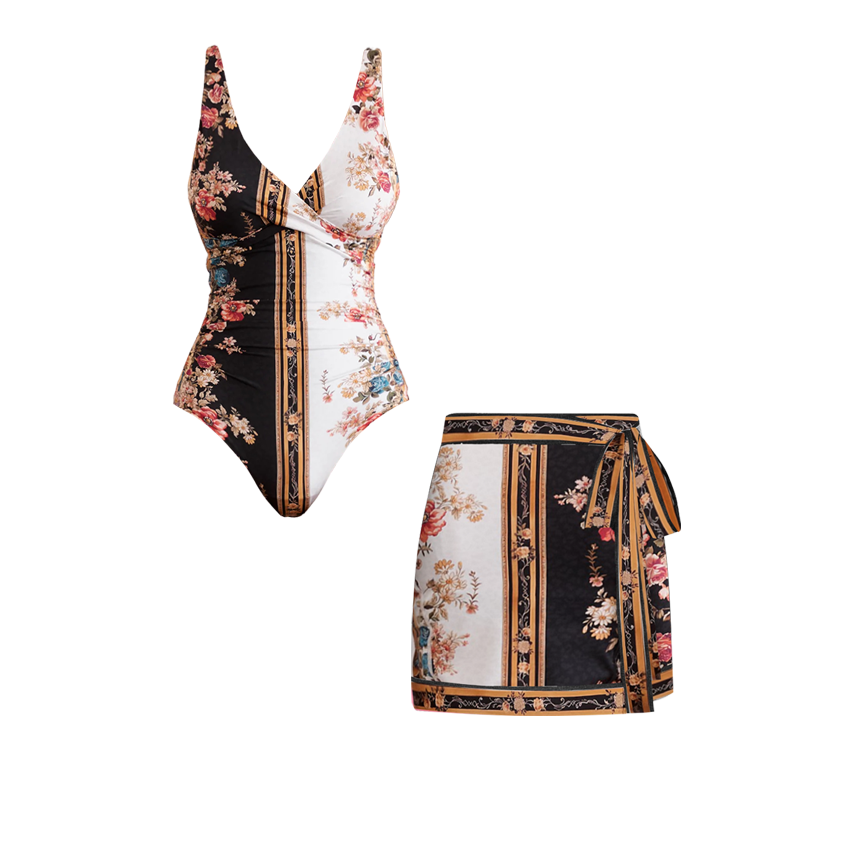 V Neck Color Blocking Swimsuit Set(s)