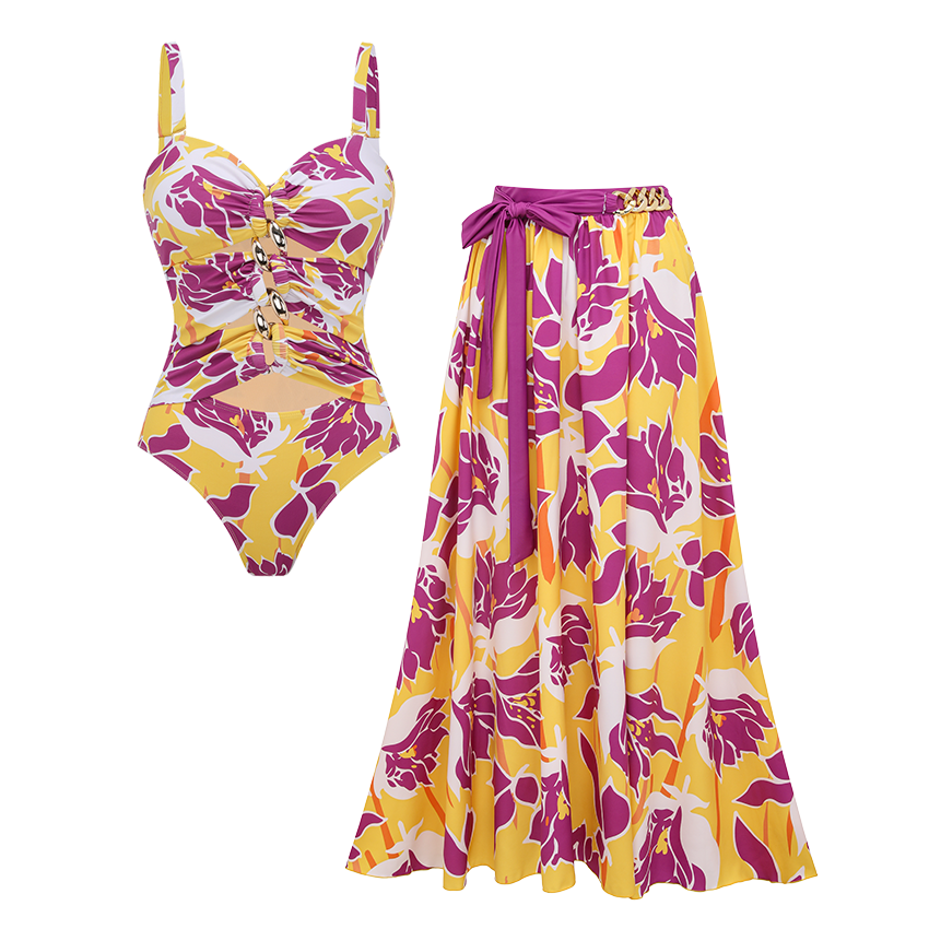 Chain Decoration Hollow Out Swimsuit Set(s)