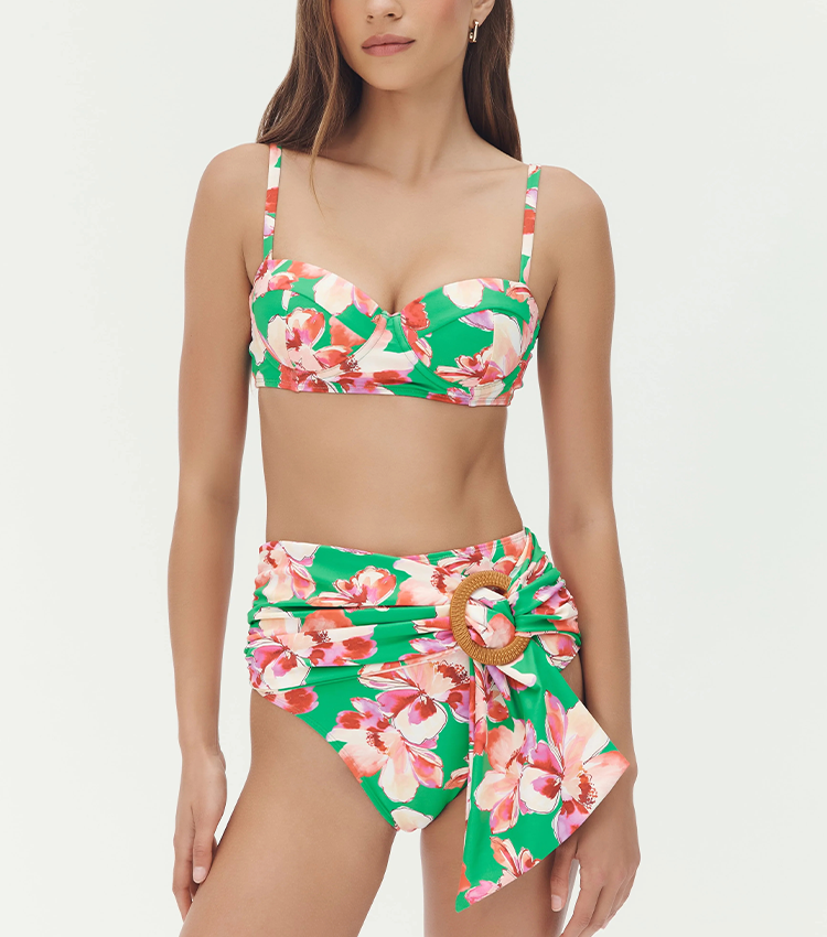 Underwire Green & Red Color Blocking Swimsuit Set(s)