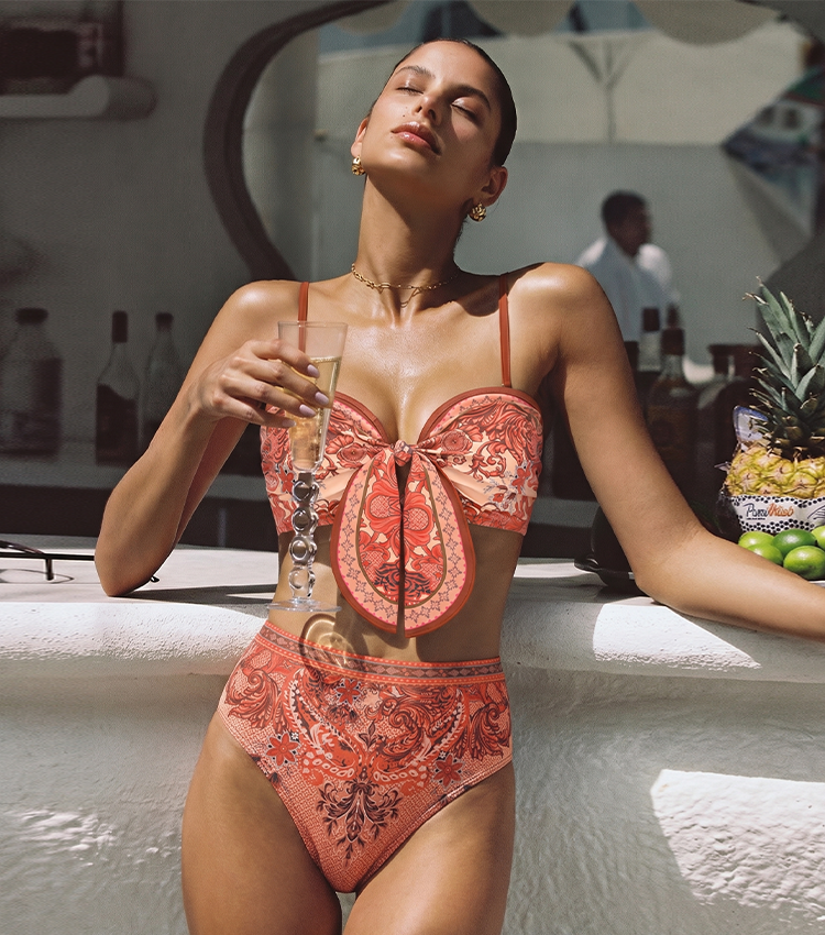 Bow-detailed Paisley Print Swimsuit set(s)