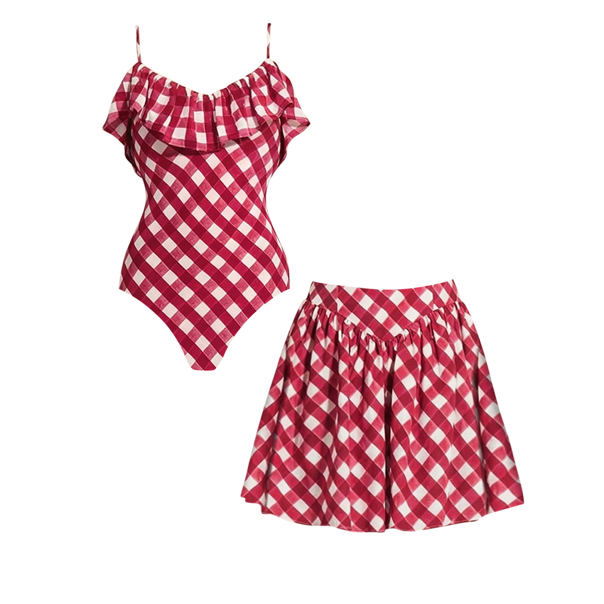 Ruffle Plaid Printed Swimsuit Set(s)