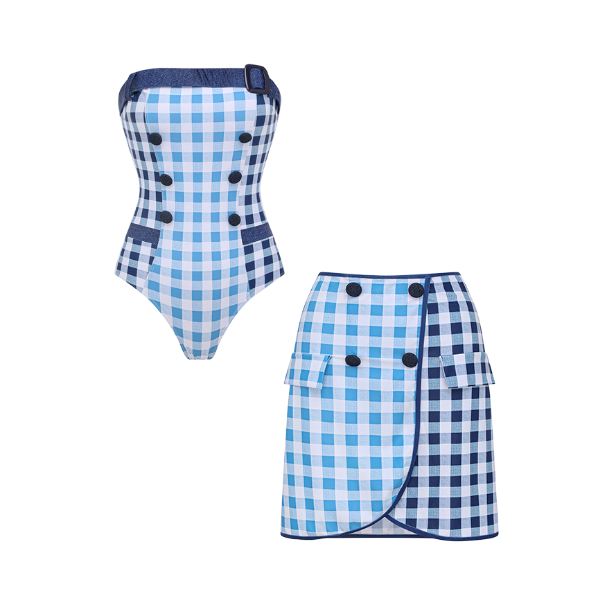 Bandeau Plaid Printed Swimsuit Set(s)