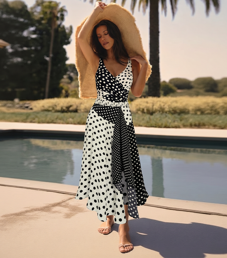 Black & White Color Blocking Polka Dots Swimsuit set(s)