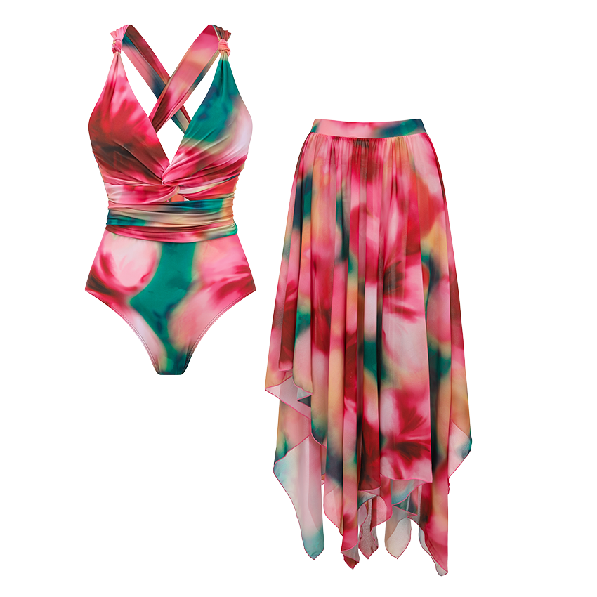 [Copy][Copy]Orange Lily Print Swimsuit Set(s)