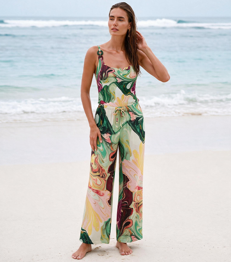 Red and Green Gradient Print Swimsuit set(s)