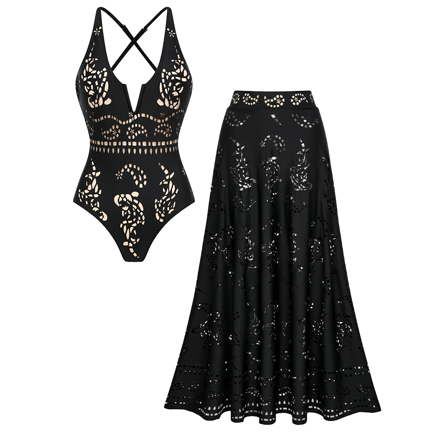 Plunge Black Laser Cut Swimsuit Set(s)