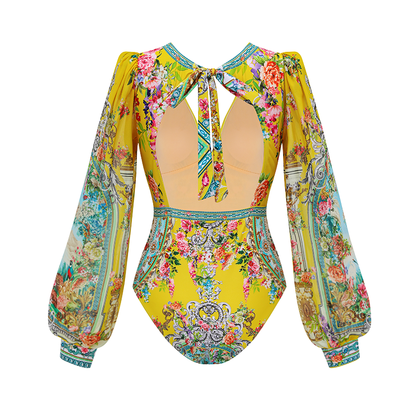 Long Sleeves Bougainvillea Print Swimsuit Set(s)
