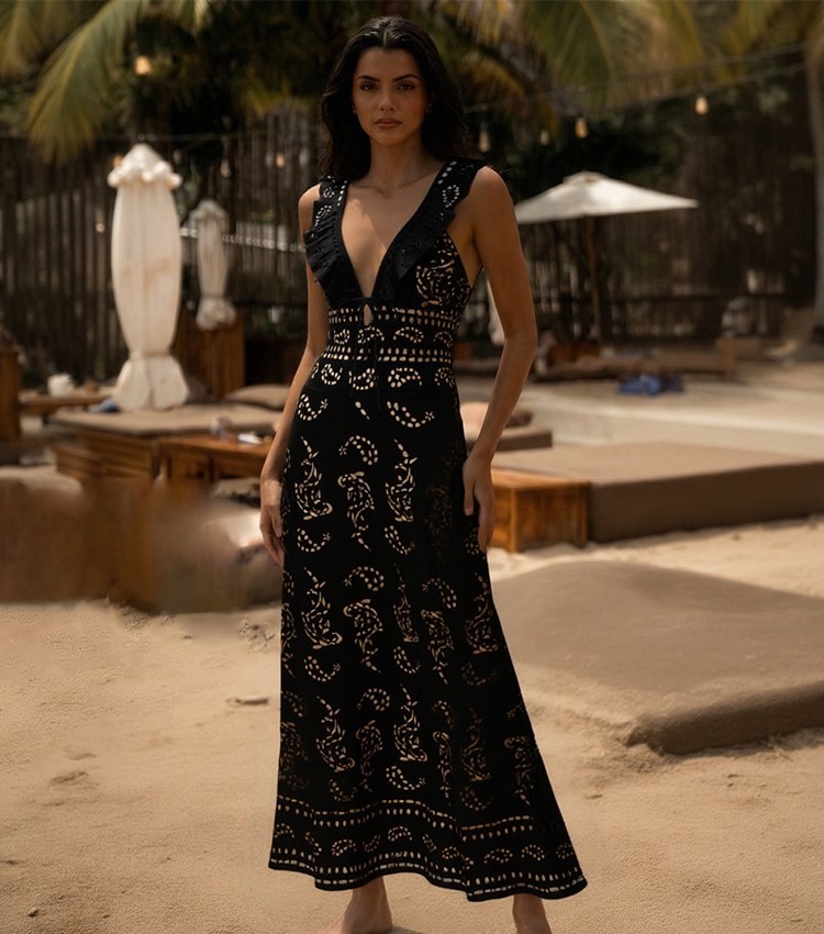 Black Ruffle Laser Cut Swimsuit Set(s)