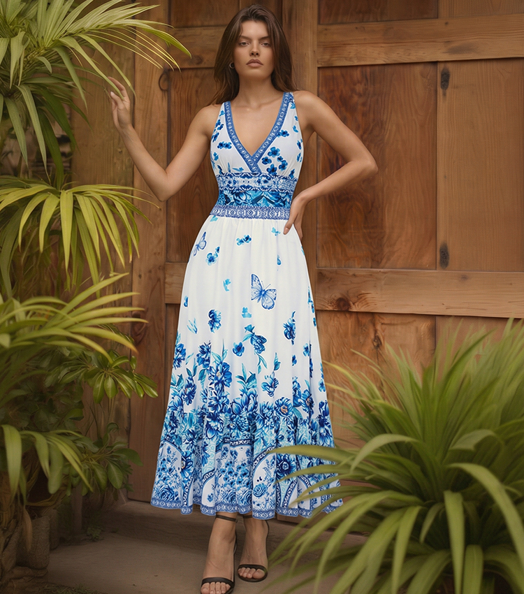 V-neck Peony Print Swimsuit Set(s)