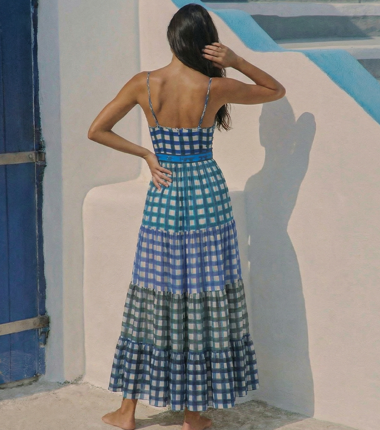 Blue and White Checkered Swimsuit Set(s)