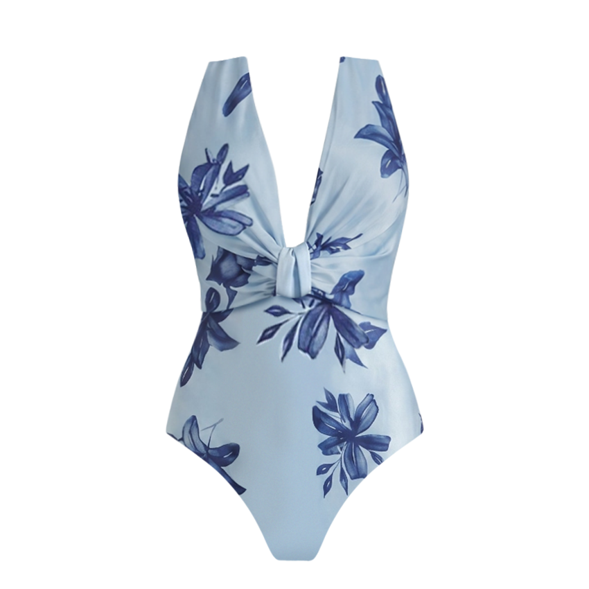 V Neck Lily Printed Swimsuit Set(s)