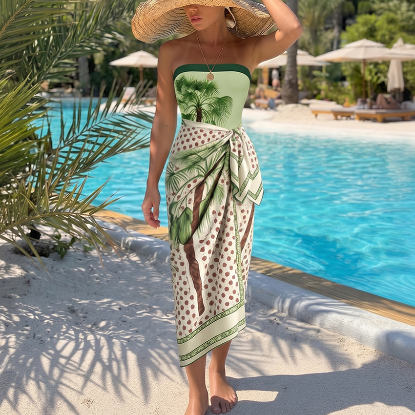 Bandeau Palm Print Swimsuit Set(s)