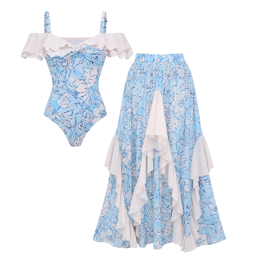 Off-shoulder Knot Decoration Swimsuit Set(s)