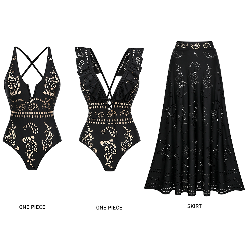 Plunge Black Laser Cut Swimsuit Set(s)