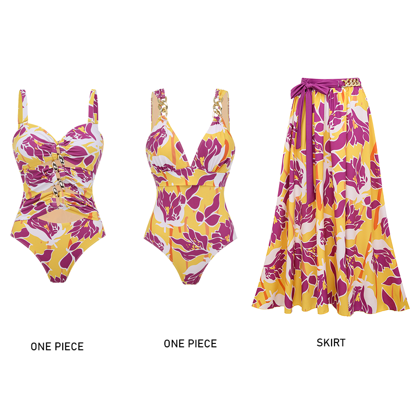 Chain Decoration Hollow Out Swimsuit Set(s)