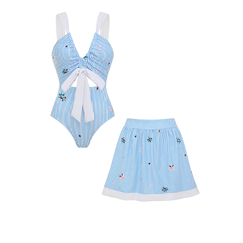 V-neck Blue Stripes Swimsuit Set(s)