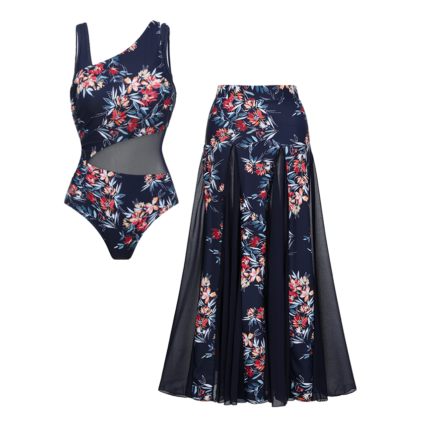 Asymmetrical Design Ember Garden Print Swimsuit set(s)