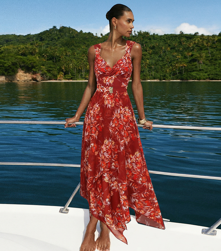 Ember Garden Print Metal Buckle Decoration Swimsuit set(s)