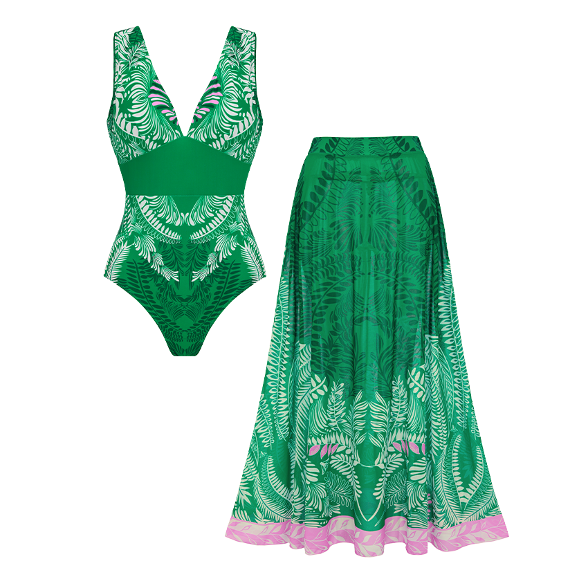 V Neck Color Block Swimsuit Set(s)