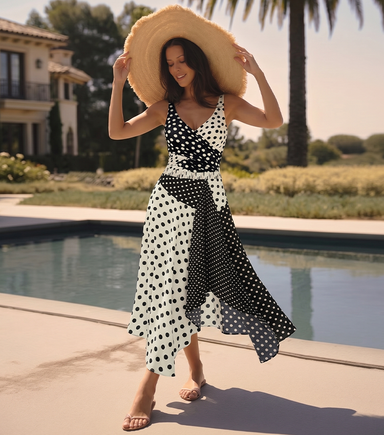 Black & White Color Blocking Polka Dots Swimsuit set(s)