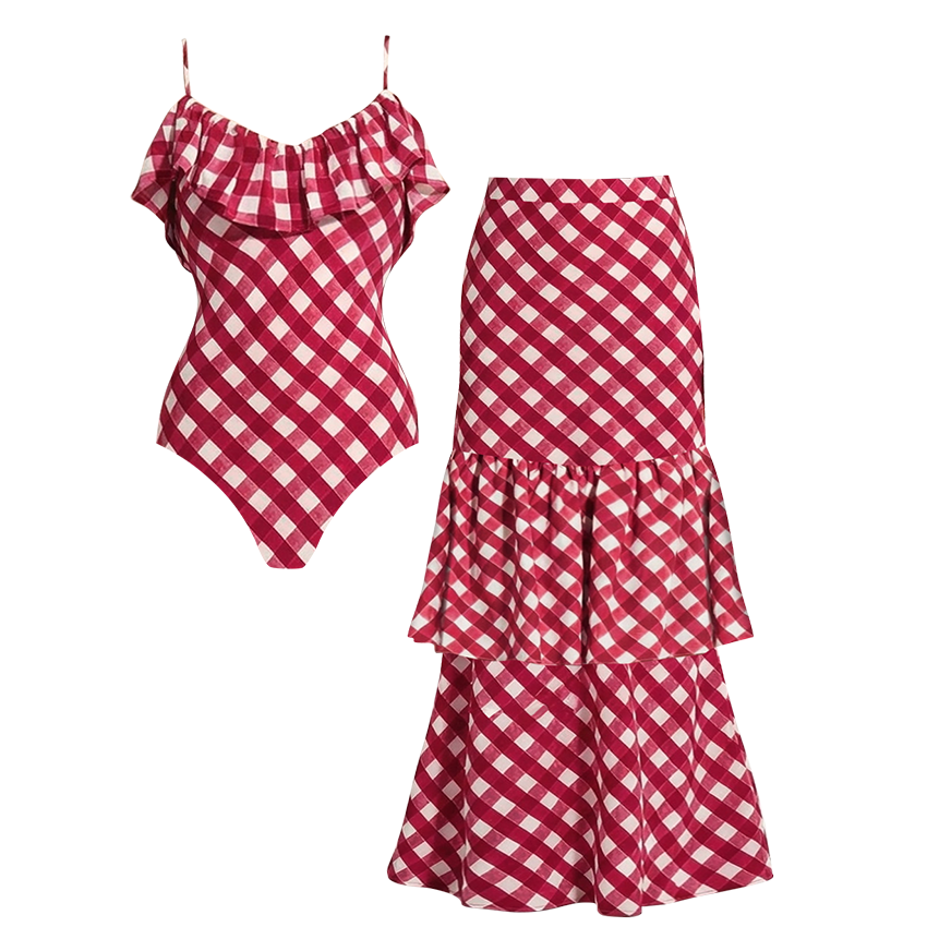 Ruffle Plaid Printed Swimsuit Set(s)
