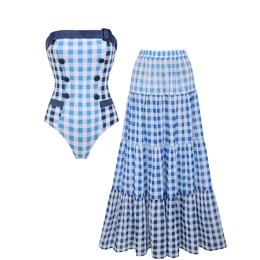 Bandeau Plaid Printed Swimsuit Set(s)