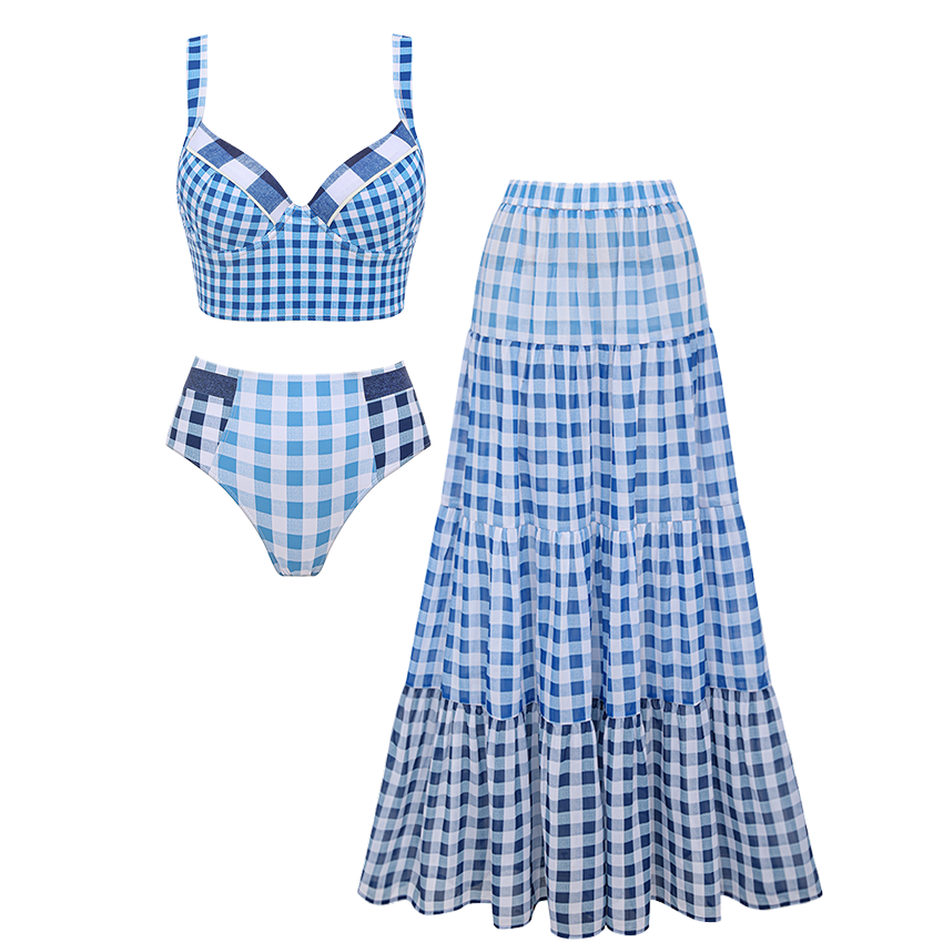 Push Up Plaid Printed Swimsuit Set(s)